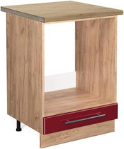 Mobile per forno da incasso Fame-Line, Rosso bordeaux lucido, 60 cm, PL Rovere, per la combinazione con altri moduli della serie Fame-Line