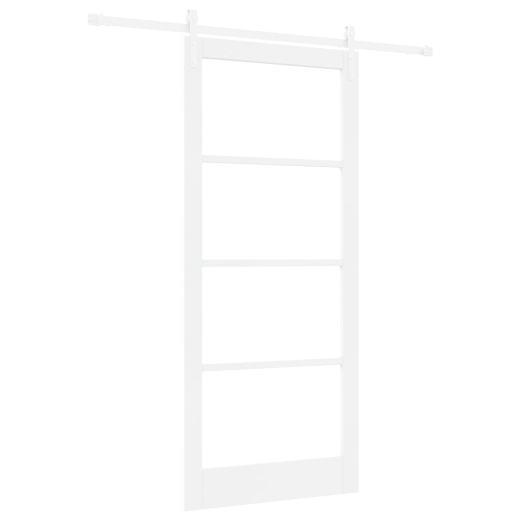Porta Scorrevole  con Set Hardware "ORKDAL" Bianca in Legno Massello e Vetro