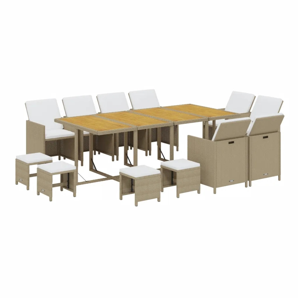 Set da Pranzo per Giardino 13pz con Cuscini in Polyrattan Beige cod mxl 38608