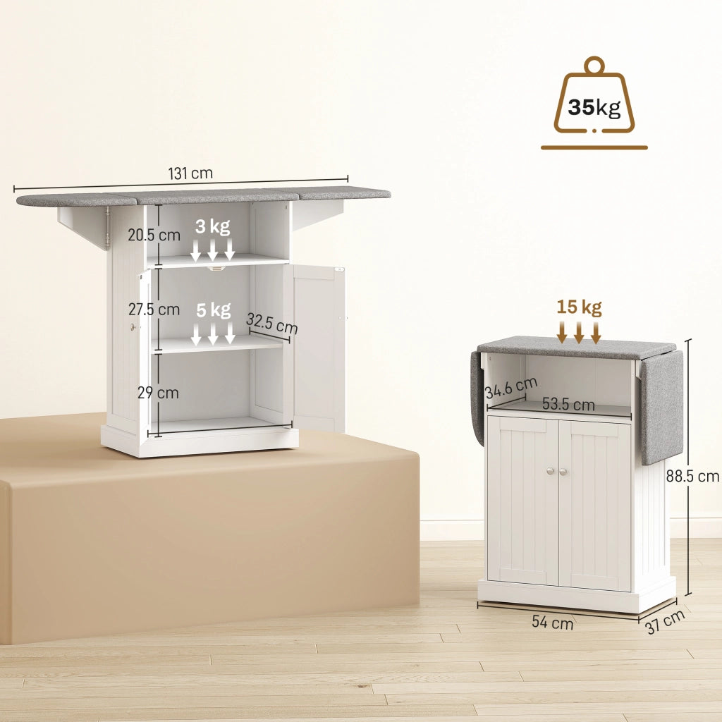 Mobile con Asse da Stiro Pieghevole 131x37x88,5 cm e Armadietto in MDF Bianco