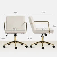 Sedia da ufficio con base in metallo e ruote, rivestimento in tessuto effetto velluto, Bianco crema