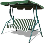 Dondolo da Giardino, a 3 Posti, Sedia da Oscillazione, Altalena con Tettuccio Ricambiabile, Portata di 210 kg, Verde/Marrone/Nero