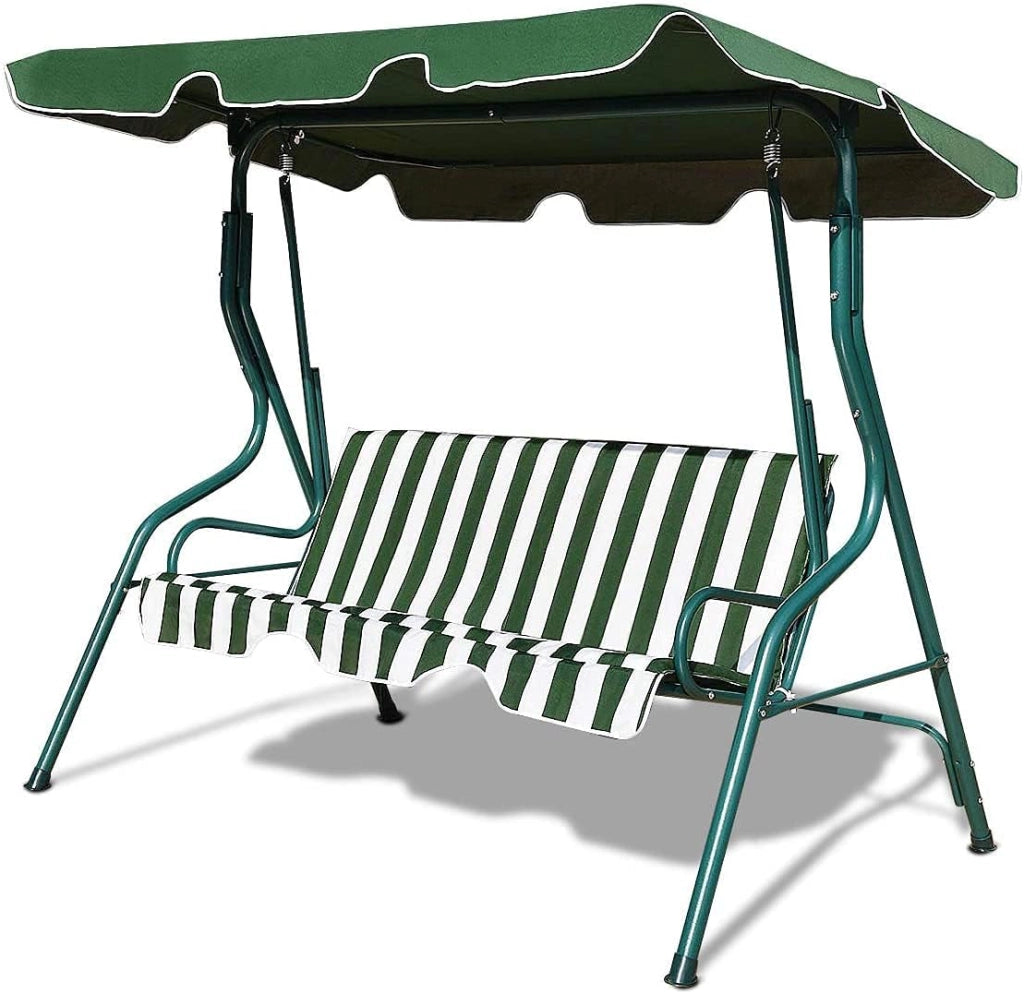 Dondolo da Giardino, a 3 Posti, Sedia da Oscillazione, Altalena con Tettuccio Ricambiabile, Portata di 210 kg, Verde/Marrone/Nero