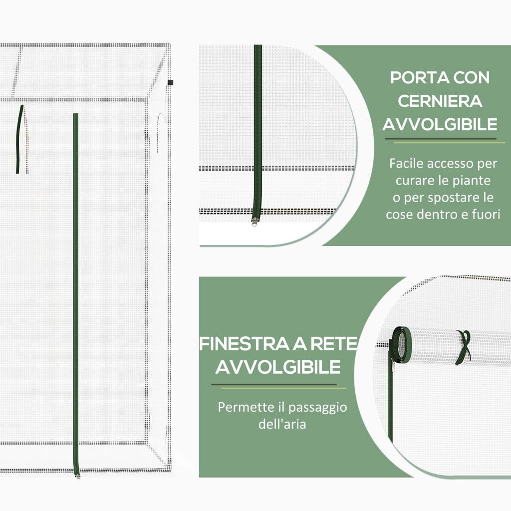 Serra da Giardino con Porta Avvolgibile e Bordi Estesi, in Acciaio e PE, 200x76x168 cm, Bianco