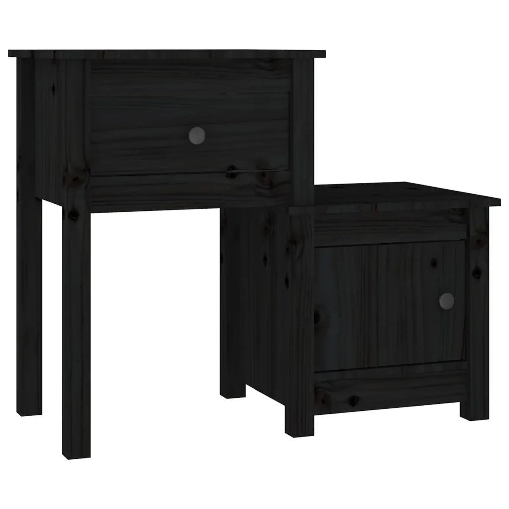 Comodini 2 pz-Set di 2 Tavolino da notte Neri 79,5x38x65,5 cm in Legno Massello di Pino