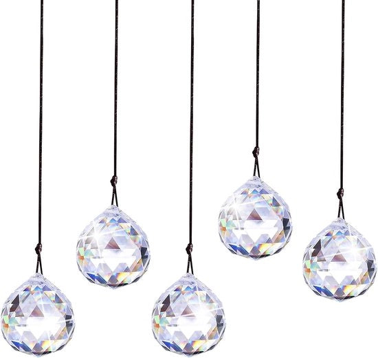 Set di prismi di vetro cristallino 30 mm - Confezione da 5 - Accessori decorativi per la decorazione di finestre e giardini