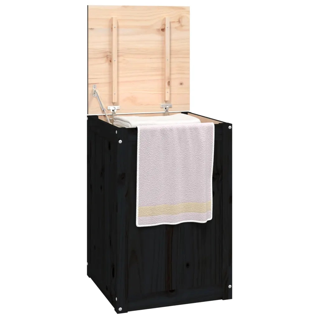 Contenitore per Bucato Nero 44x44x66 cm Legno Massello Pino 823568