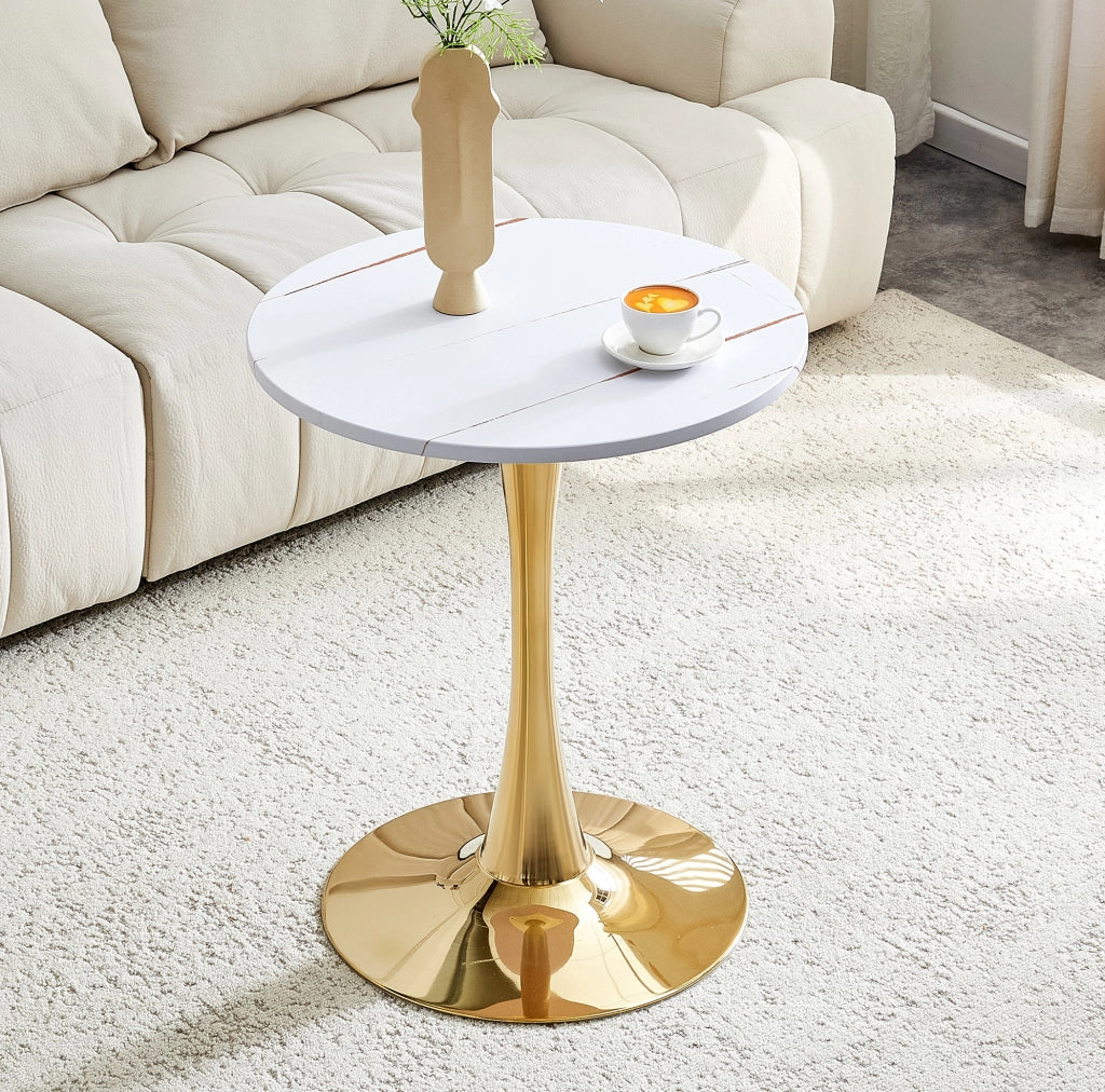 Tavolo rotondo da pranzo o da salotto 60 cm in MDF e metallo; bianco e oro