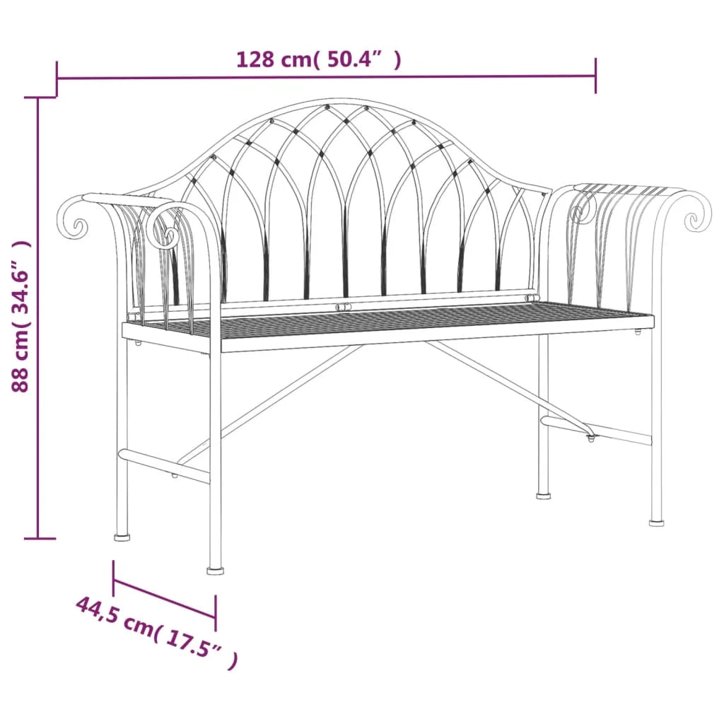 Panca da giardino mobili da esterno per patio terrazza 2 posti 128 x 44,5 x 88 cm acciaio nero 02_0011282