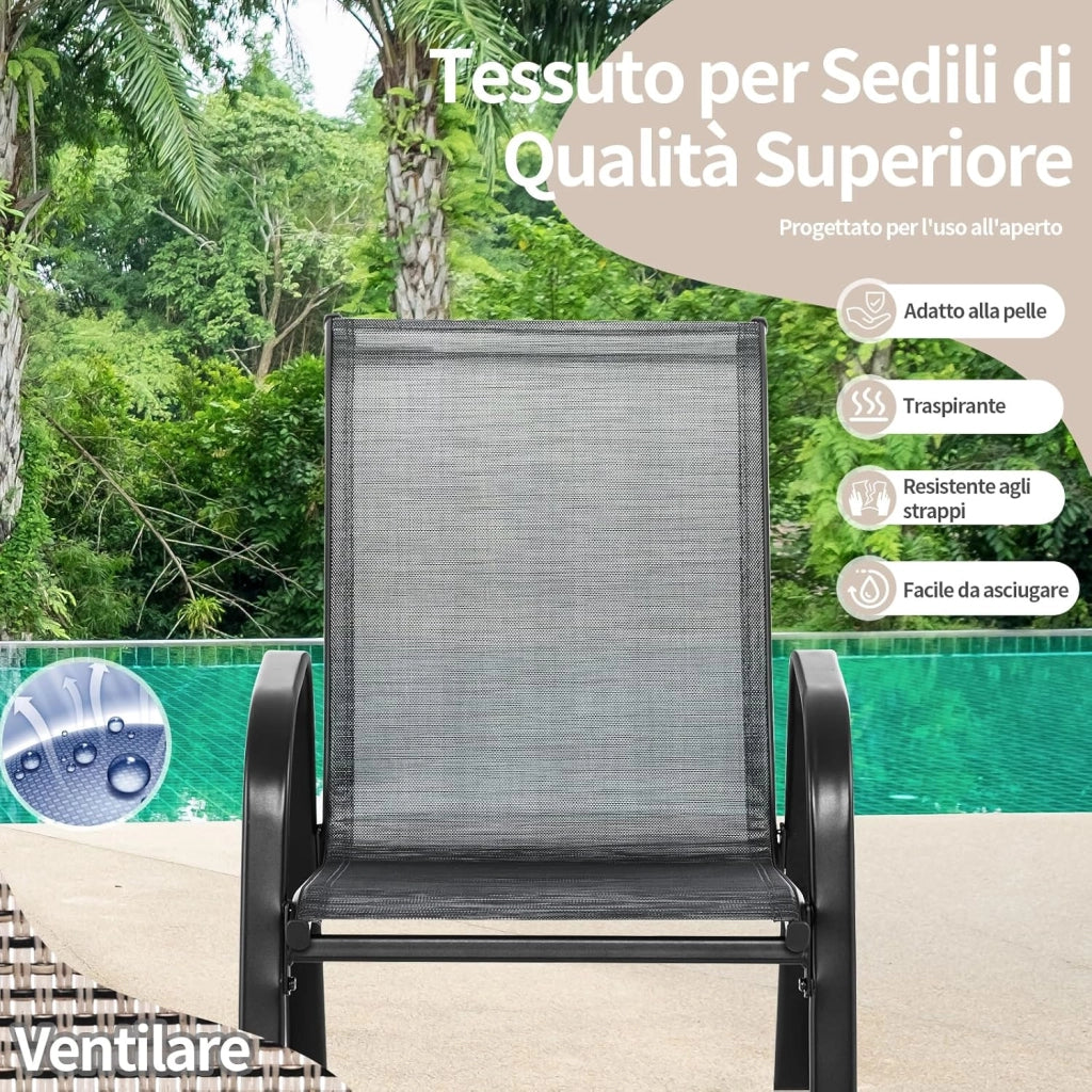 Sedie a Dondolo da Giardino 2 Pezzi, Dondoli da Esterno Ergonomici in Textilene Traspirante e Movimento Dolce, Sedie Dondolo da Balcone Terrazzo Giardino, Portata 150 kg (Grigio)