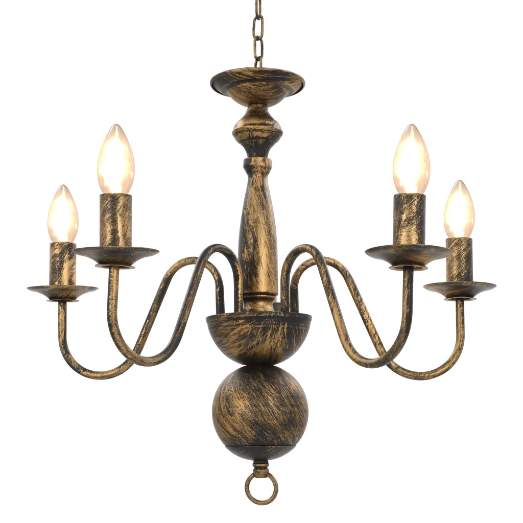 Lampadario antico nero 50 x 45 cm 5 lampadine illuminazione decorativa classica per soggiorno in metallo nero 02_0046421