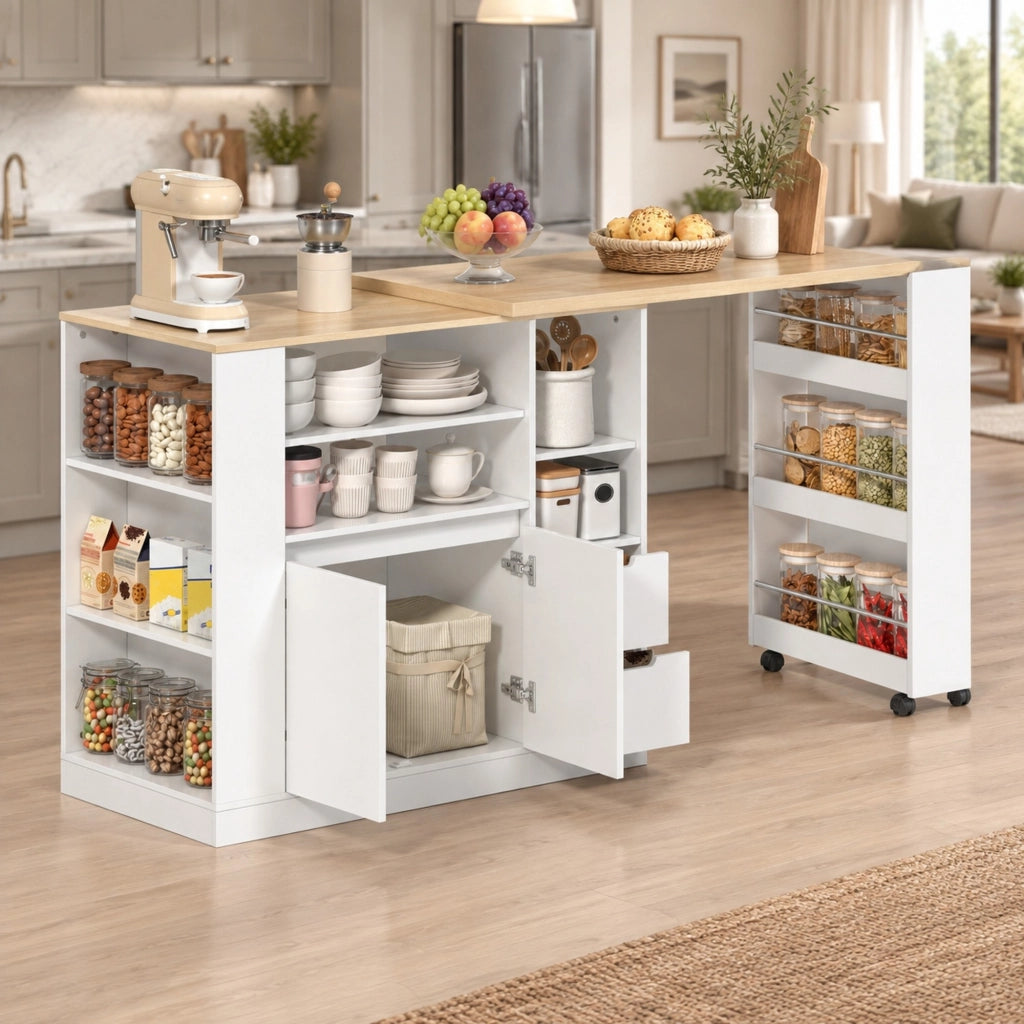 Isola da cucina con piano girevole estraibile, 115 cm