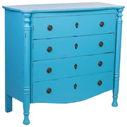 Cassettiera in legno laccato blu invecchiato, 4 cassetti 100x40x90h cm