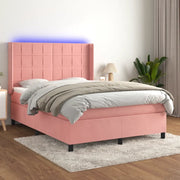 Letto a Molle con Materasso e LED Rosa 140x200 cm in Velluto 3139570