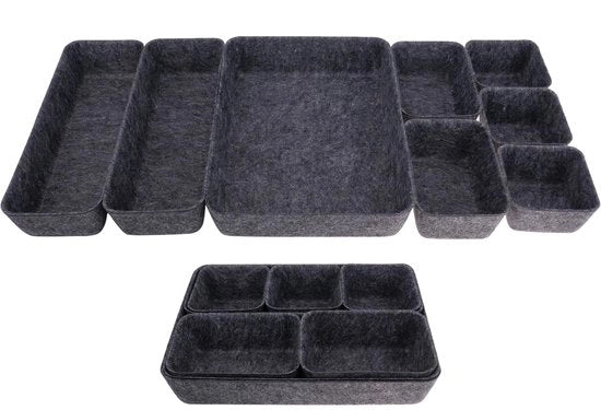 Set di organizzatori di carrello 8 pezzi Scatola di archiviazione per carrello Organizzatore di carrello con regolazione laterale Sistema di separazione per tavolo da toeletta Organizzatore per bagno, cucina, ufficio, accessori da cucina Grigio scuro