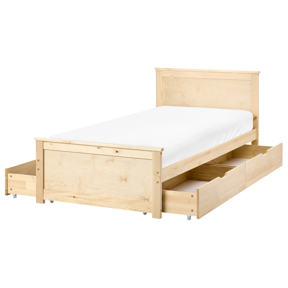 Letto con 4 cassetti in legno di pino naturale e MDF di betulla 90 x 200 cm con testiera in stile scandinavo