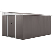Casetta da Giardino con Porta Scorrevole. in Acciaio. 345x280.5x169-201cm. Grigio