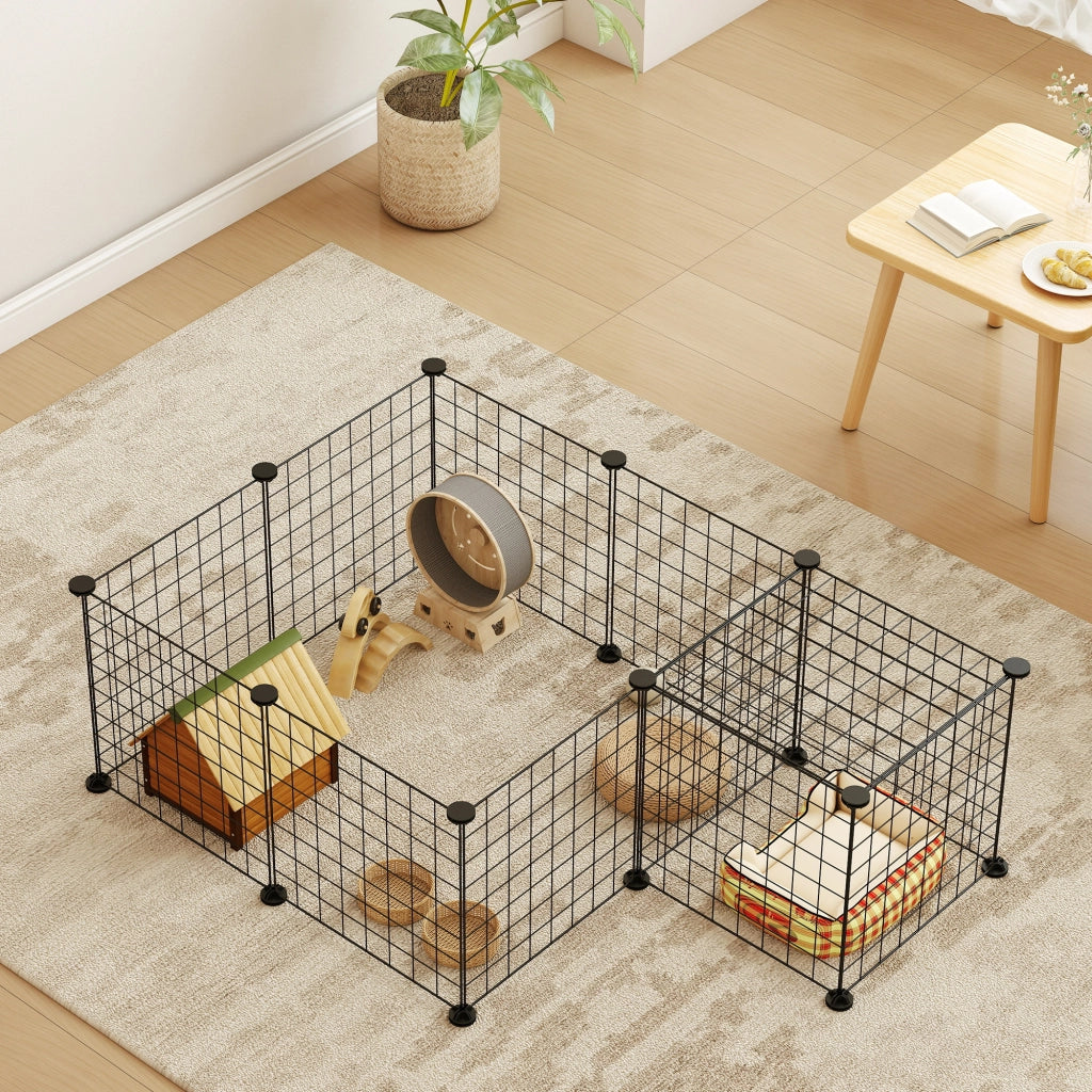 EasyComfort Recinto per Animali di Piccola Taglia Modulabile con Pannelli e Accessori, Gabbia per Ricci da Interno in Metallo, per Porcellini d'India e Ricci, 106x73x36 cm, Nero