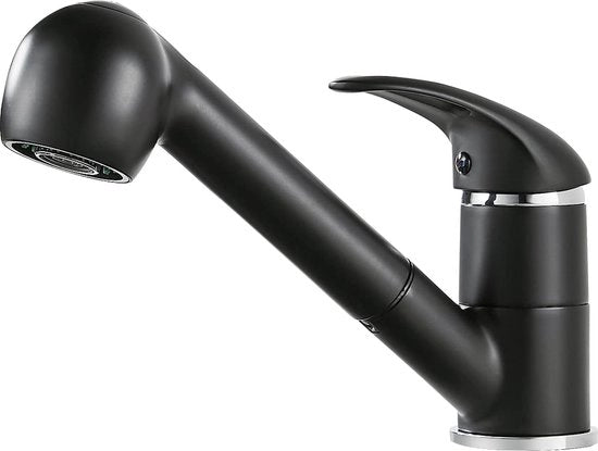 Foglia d'acqua da cucina, rotante, nero, 360 gradi, rubinetto da cucina con 2 modalità di scarico, miscelatore da cucina con un solo giro per il rubinetto della vasca