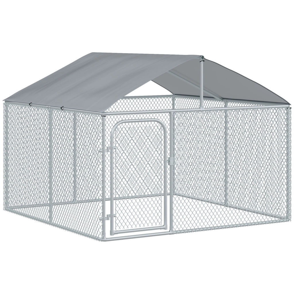 Recinto per Cani Esterno Coperto in Acciaio Galvanizzato ¨C zephmum ¨C Grigio 230x230x175 cm