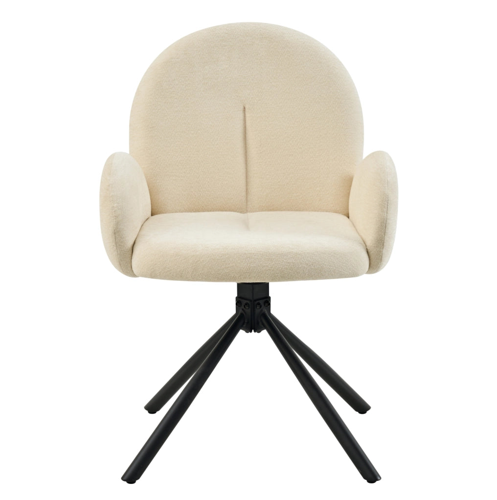 Set di 2 sedie girevoli con braccioli in chenille e gambe in metallo; bianco crema