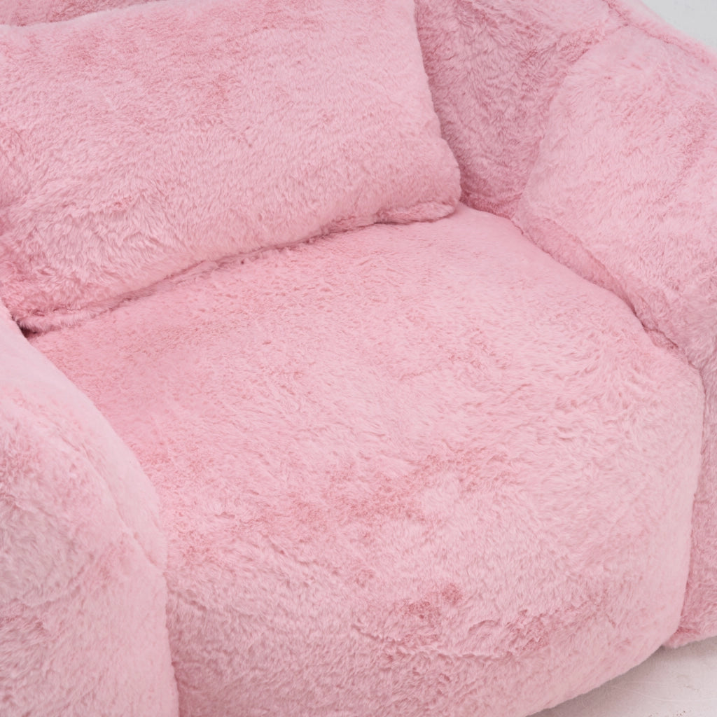 Poltrona Bean Bag in Faux Fur Rosa, con Schienale Ergonomico e Poggiapiedi, Pronta all’Uso