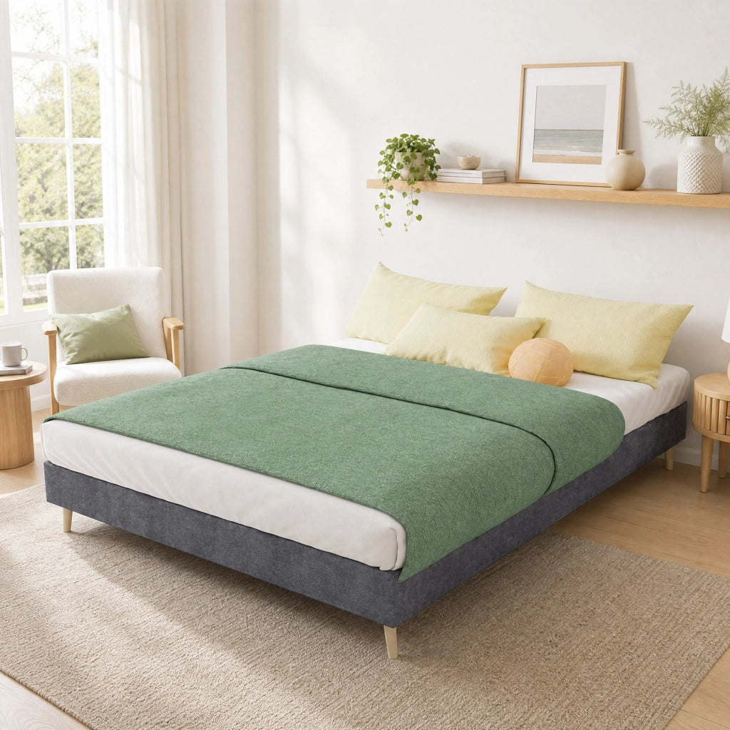 Letto matrimoniale 140x200 cm in velluto Dutch grigio, struttura robusta con spazio contenitore sotto il letto