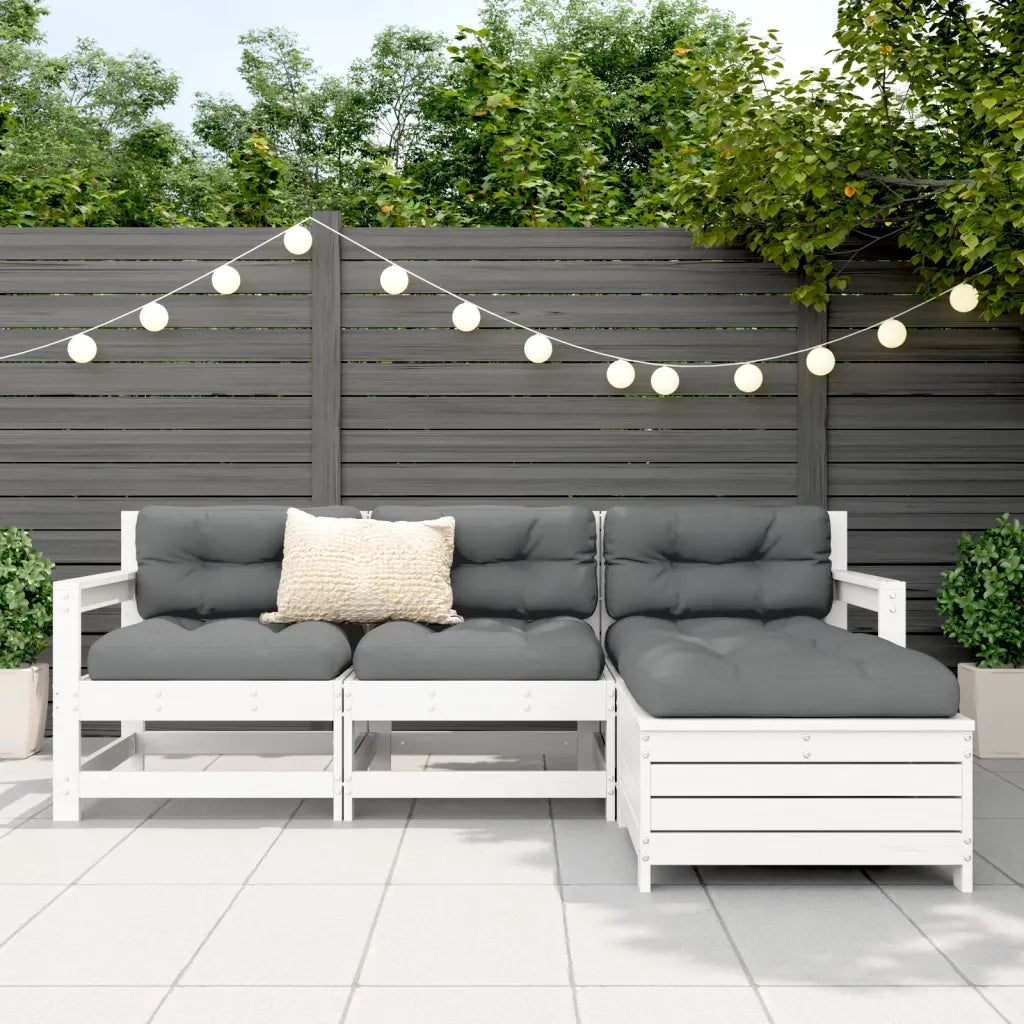 Set Salotto da Giardino 4 pz | Set di Mobili da Esterno Bianco in Legno Massello di Pino