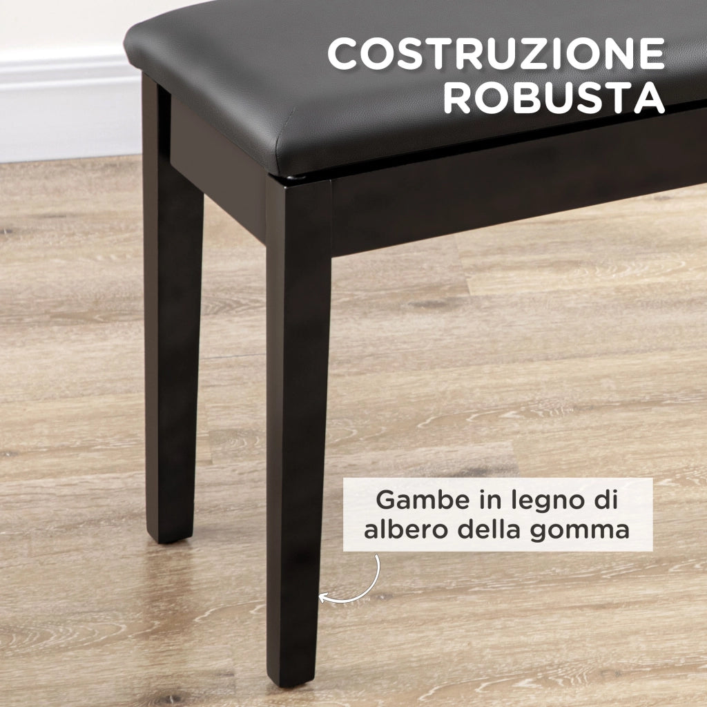 Sgabello per Pianoforte con Vano Contenitore in Legno e Finta Pelle PU, 75x35x49cm, Nero