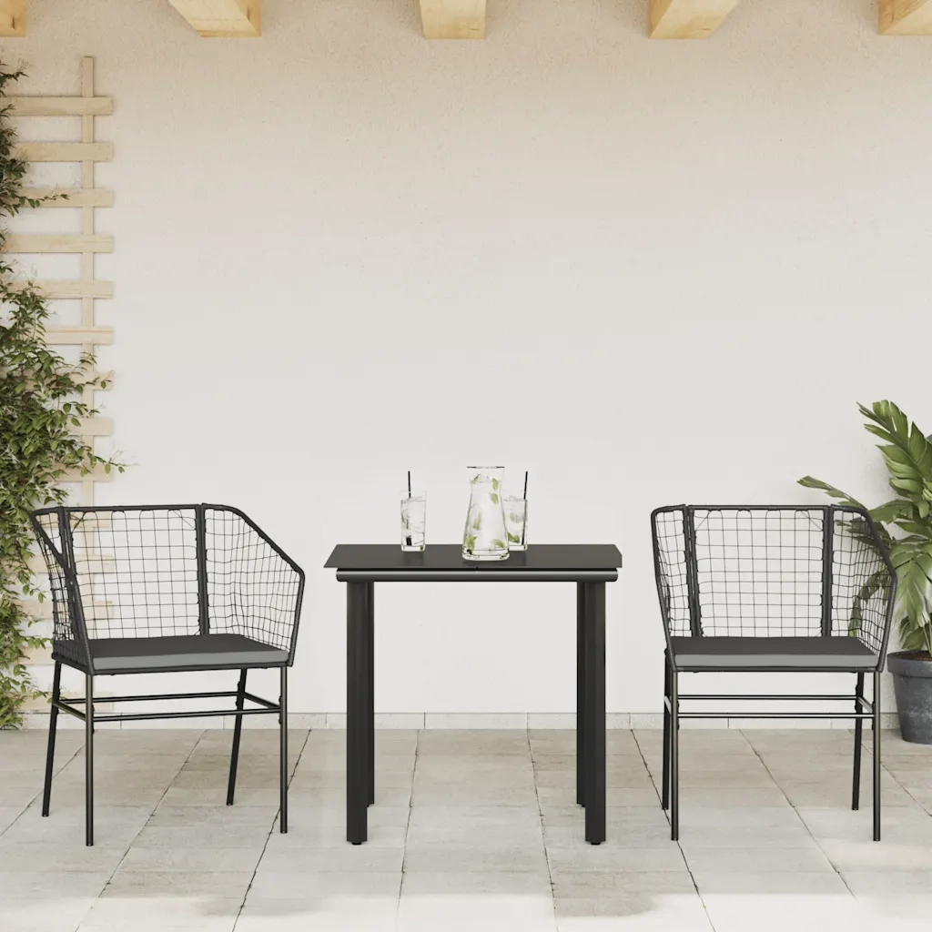 Set da Pranzo da Giardino 3 pz | Set Salotto da Giardino con Cuscini Polyrattan Vetro