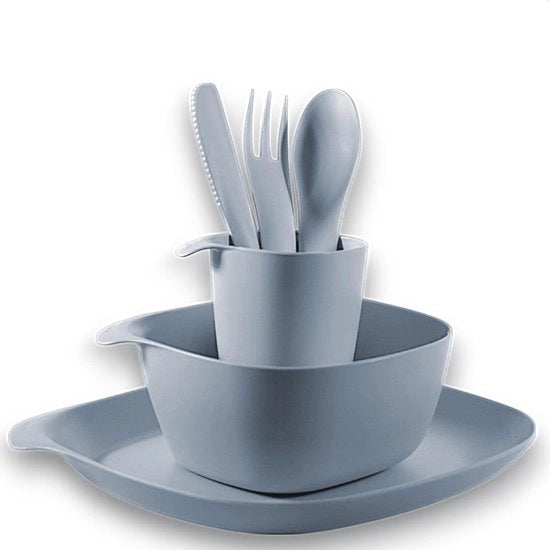 Set da campeggio 1 persona in plastica inossidabile - 3 pezzi con piatti, ciotola, tazza e posate