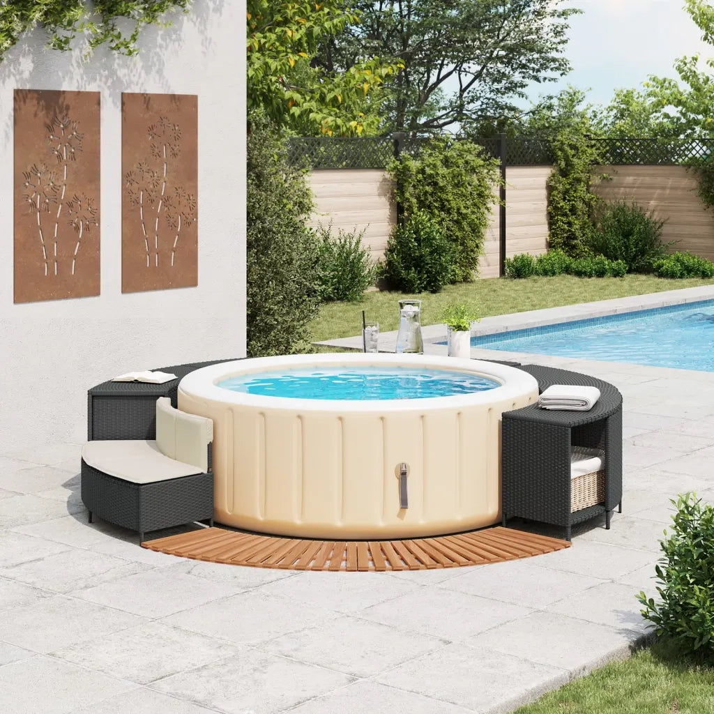 Bordo per Spa Nero in Polyrattan e Legno Massello di Acacia CFW7724760