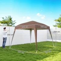 Gazebo Pieghevole da Giardino 2.4x2.4m con Struttura in Acciaio e Corde Antivento, Caffè
