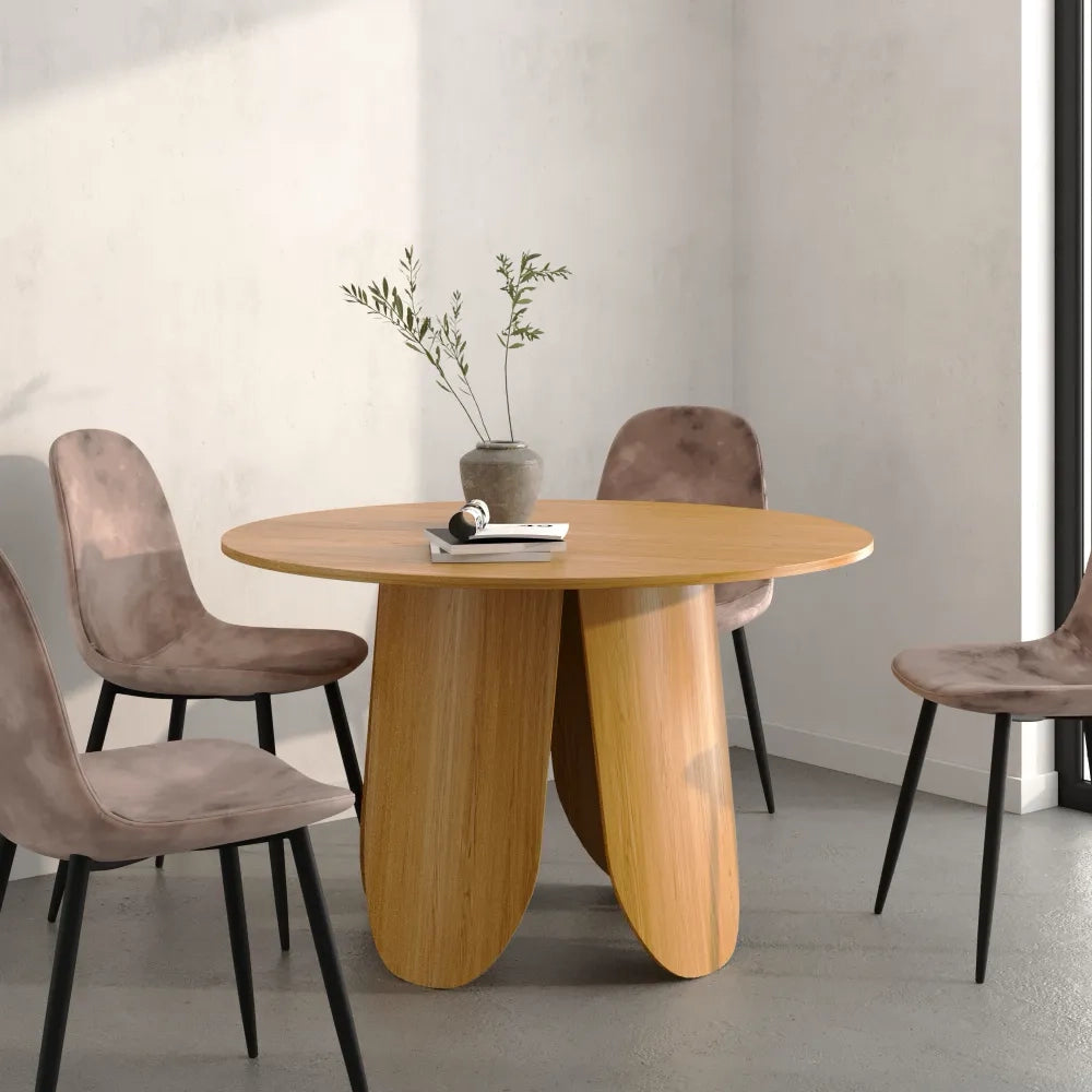 Tavolo rotondo Ø120cm top e gambe in MDF effetto legno chiaro| Einar