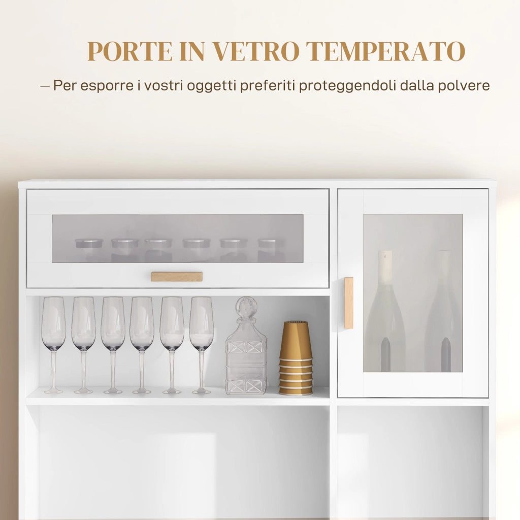 Mobile Dispensa con Portabottiglie 100x38x172 cm in Truciolato e Legno Bianco