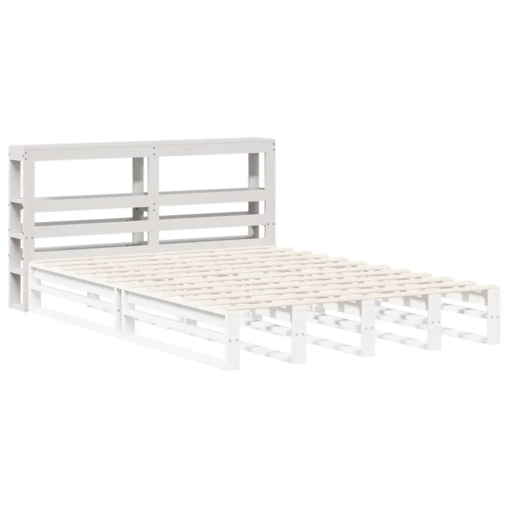 Testiera con Ripiani Bianca 160 cm in Legno Massello di Pino 850879