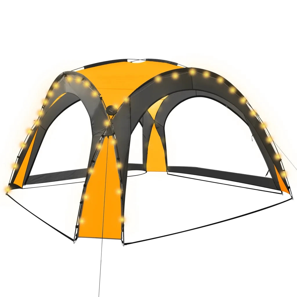 Tenda per Feste con LED e 4 Pareti-Tenda da campeggio 3,6x3,6x2,3 m Gialla