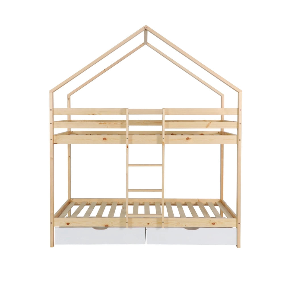 Letto a castello per bambini cabina 190cm pino naturale con cassetti,