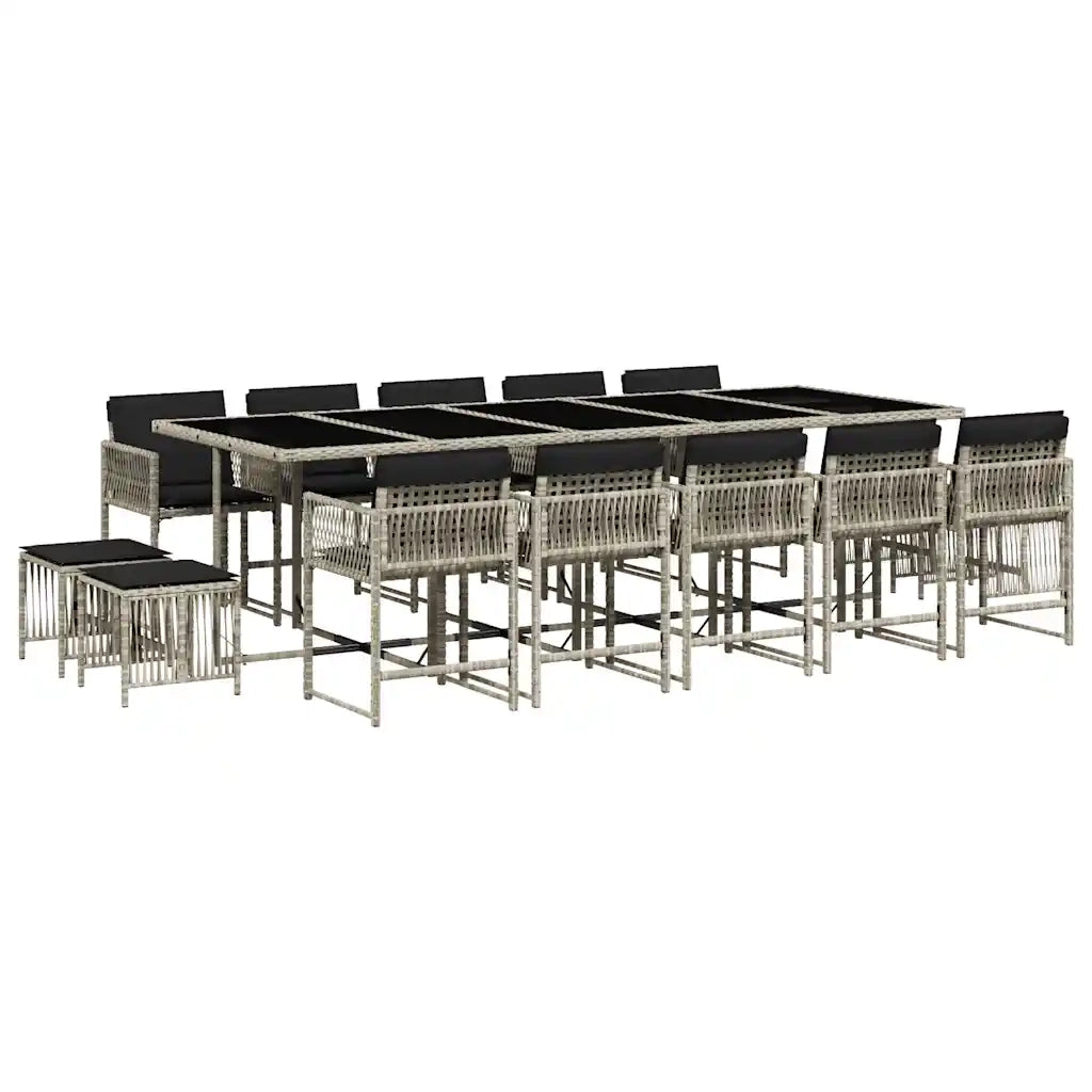 Set da Pranzo da Giardino 15 pz con Cuscini Grigio Polyrattan