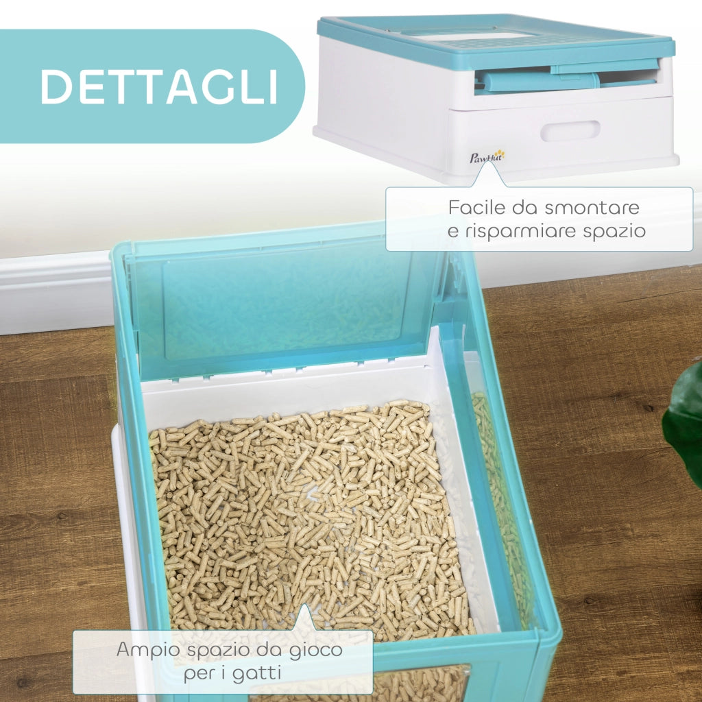 Lettiera Chiusa per Gatti con Vassoio Estraibile e 2 Porte 47.5x35.5x36.7cm Azzurro