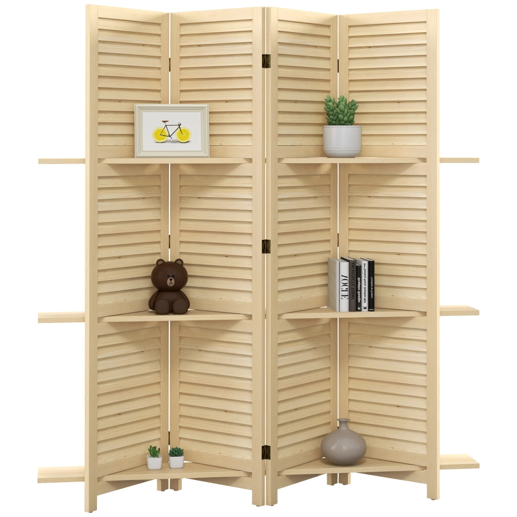 Paravento con 4 pannelli e 3 mensole ¨C zephmum ¨C legno naturale 160x170 cm