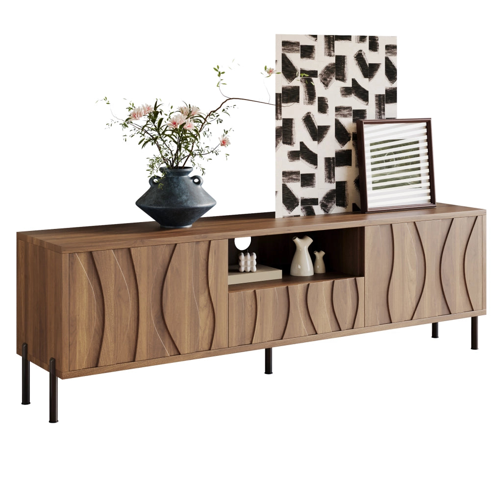 Mobile TV con 3 Ante e 1 Vano; Passacavi; Stile Moderno; Soggiorno; in MDF; Naturale; 160??35??46 cm