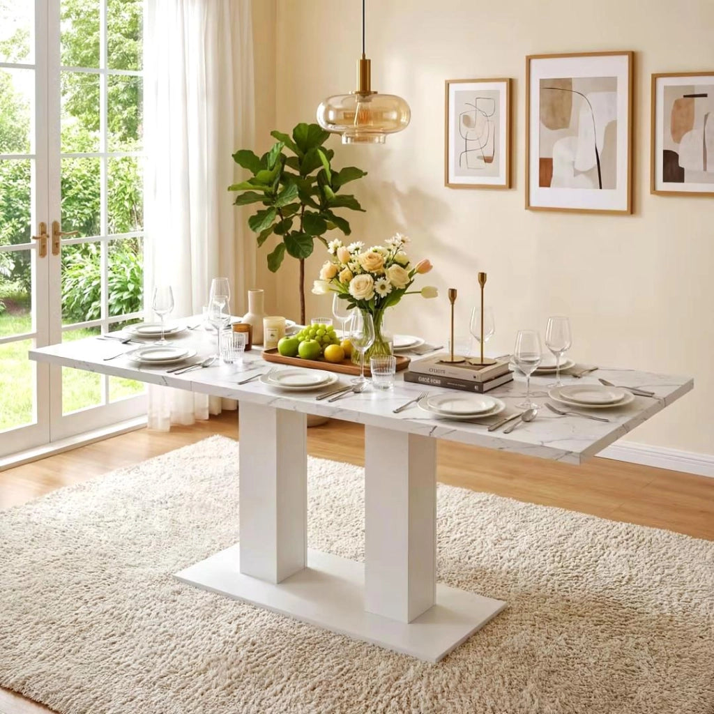 Tavolo da pranzo allungabile rettangolare per 6-8 persone ¨C MINIMAL ¨C bianco, 140/180x70 cm