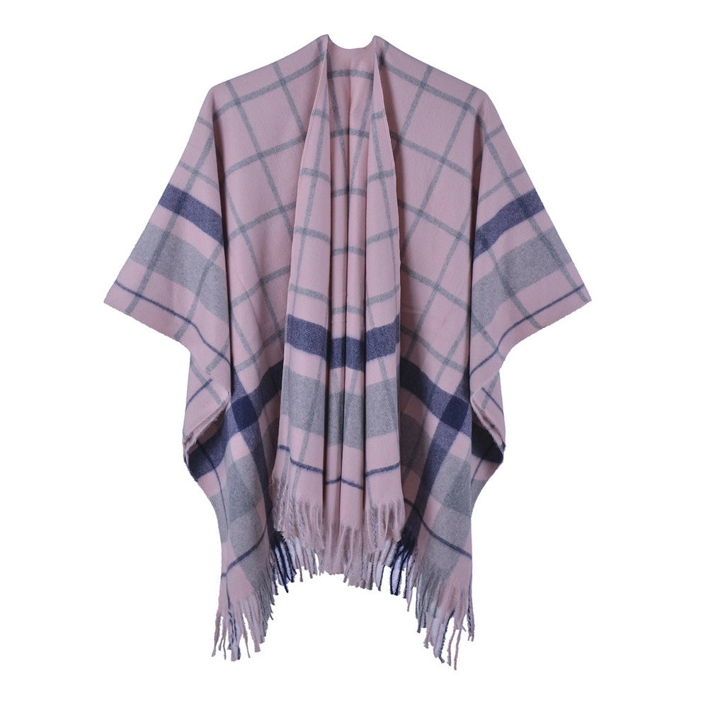 Nuova sciarpa/scialle a quadri, in cashmere double-face, con apertura a met¨¤.