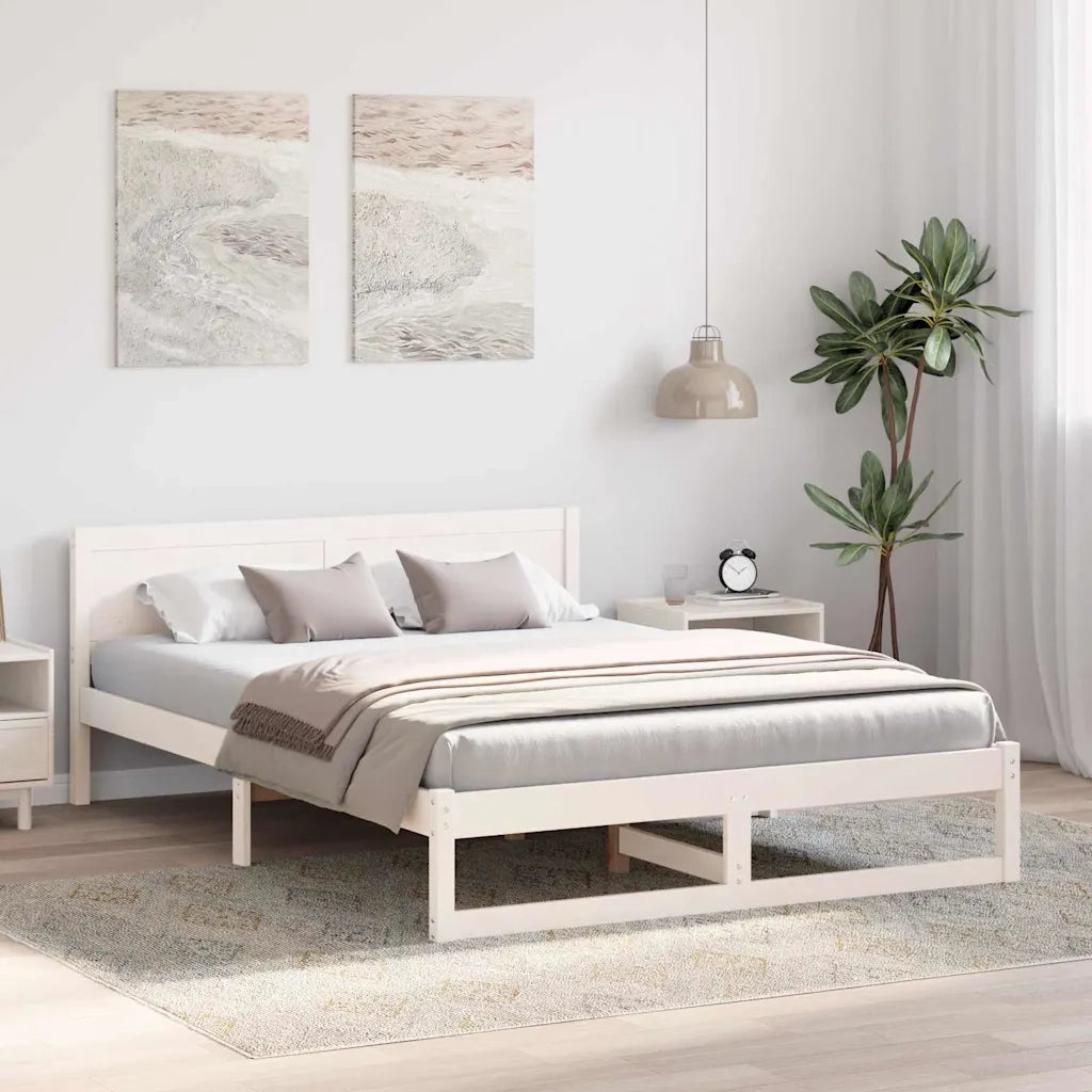 Struttura del letto Bianco 150 x 200 cm Pino massello 873269