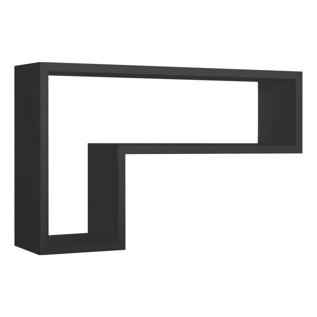 Mensola da Muro Modello LETTERA, Pensile Bagno, Mensola da Parete, Scaffale da Parete, 61x37 p15.5 cm. Finitura  NERO - MADE IN ITALY