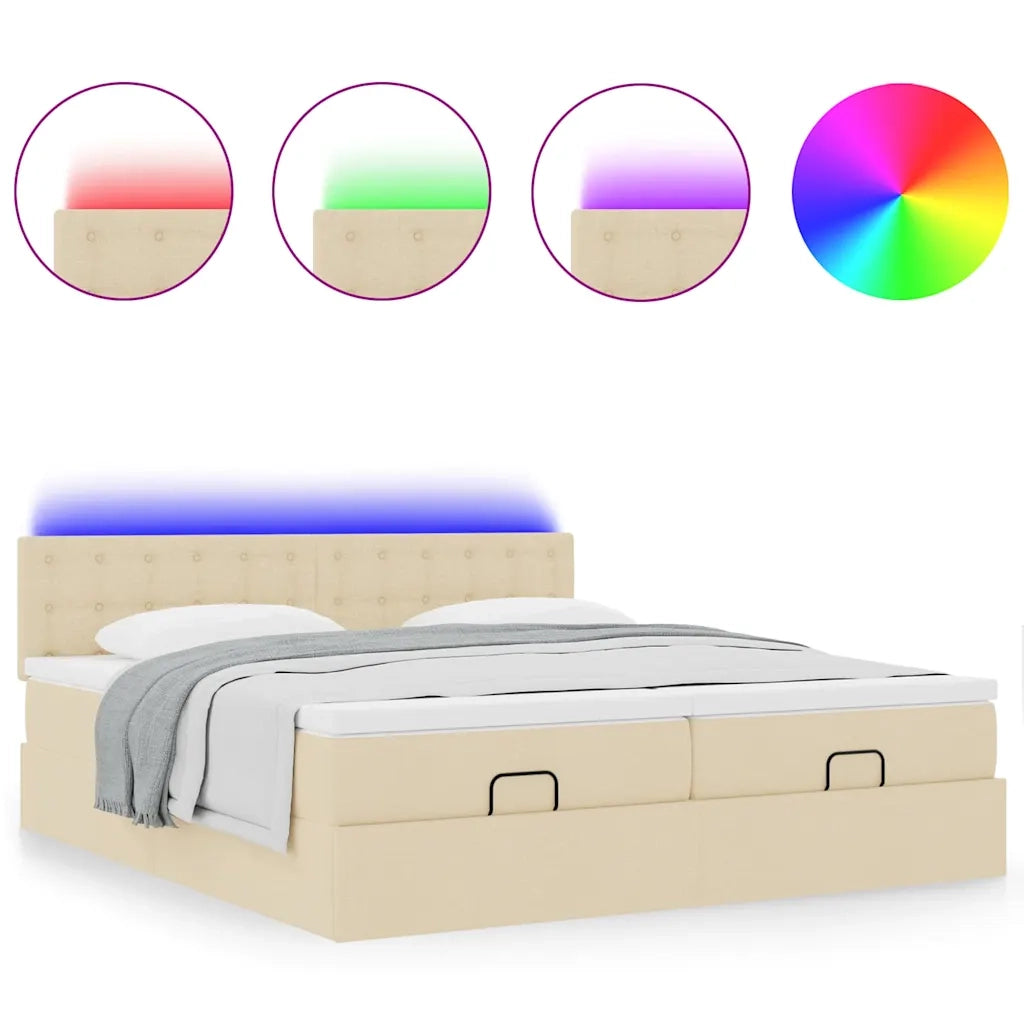 Struttura Letto Pouf con Materassi Crema 200x200 cm in Tessuto 3312897