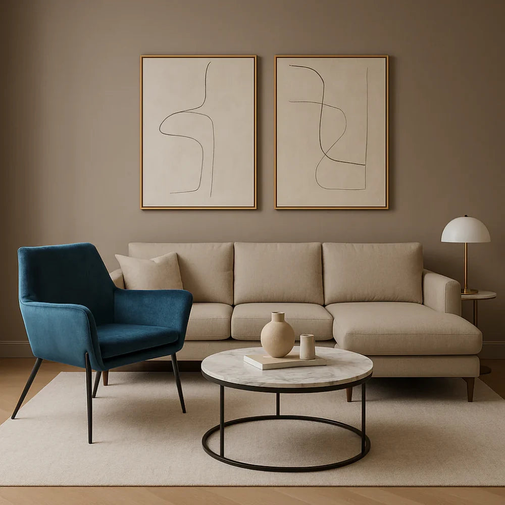 Poltrona in velluto imbottita con braccioli Nova blu | Duzzle