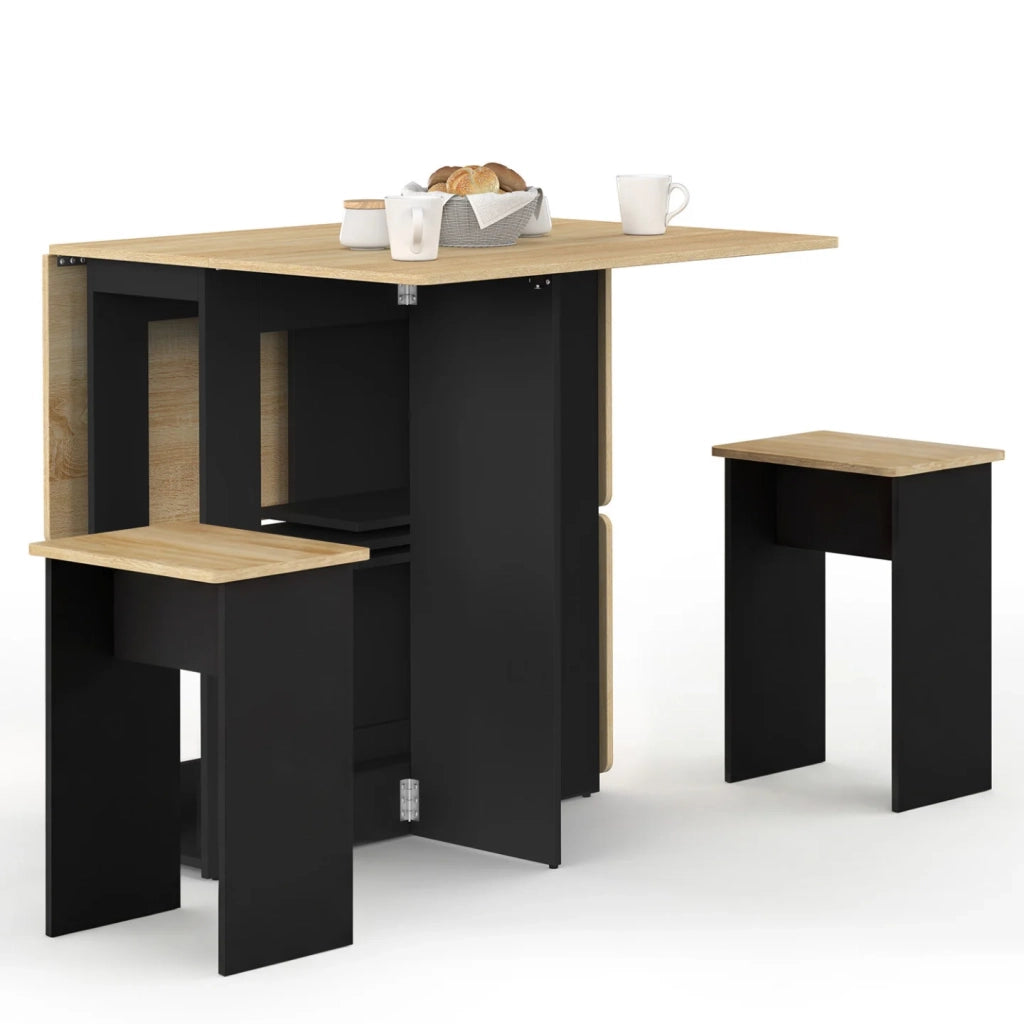 IDMarket - EDI Consolle pieghevole per 2-4 persone in legno nero con piano in faggio e 4 sgabelli