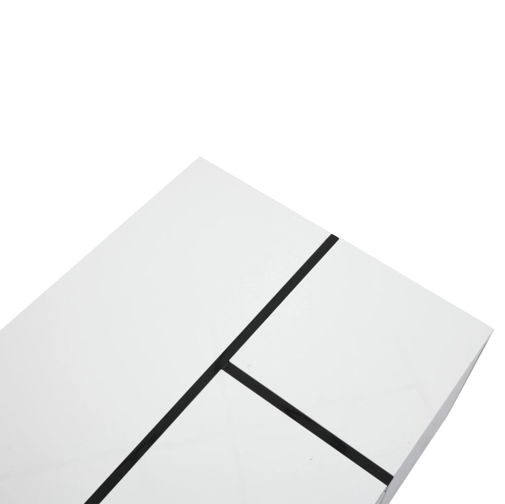 Tavolino da salotto moderno bianco e nero con 4 cassetti e piano lucido